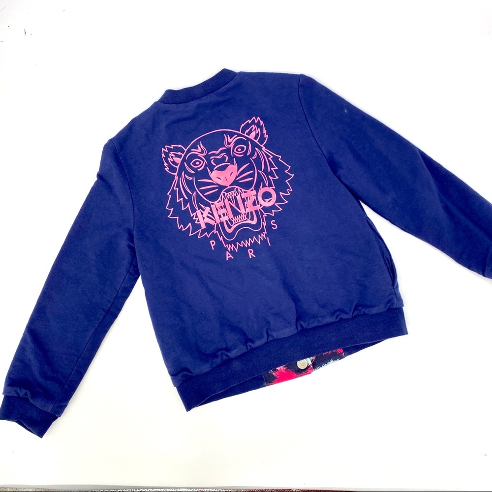 KENZO KIDS NAVY BLUE PINK LOGO VARSITY STYLE JACKET BUTTON SIZE 12 GIRLS